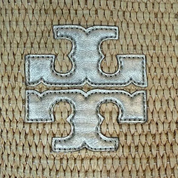 Tory Burch Woven Shoulder Bag Purse Tote Gold Accents Tassels Natural - Picture 5 of 14